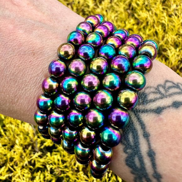 Jewelry - **SOLD**8mm Colorful Aura Hematite Beaded Bracelet